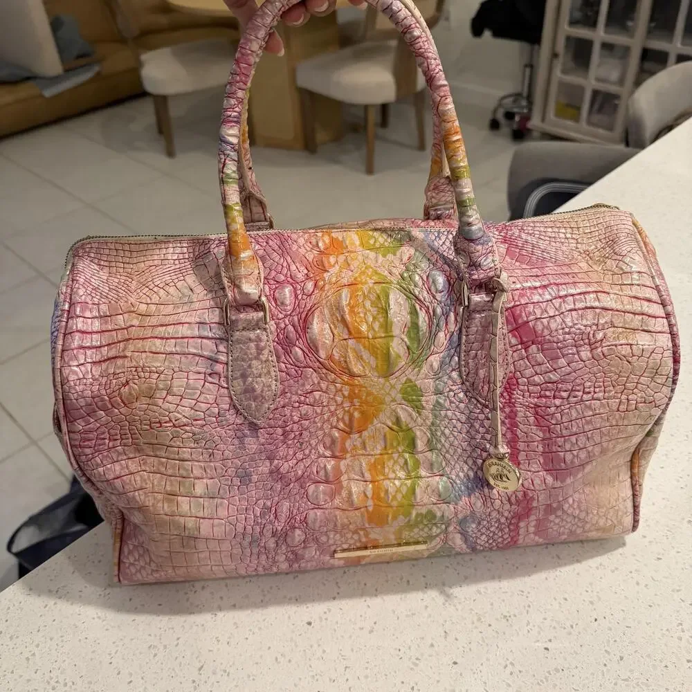 Brahmin Spencer Optimism Melbourne Weekender Leather Satchel Bag Croc Travel